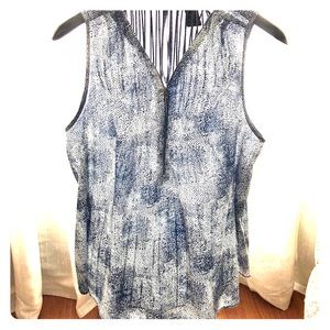 Blue and White Sleeveless Blouse